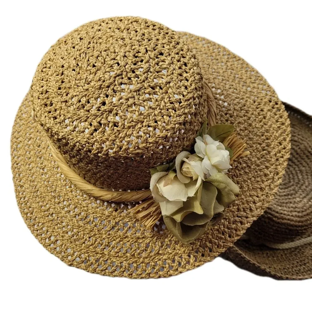 Boho Summer Woven Hat with Roses